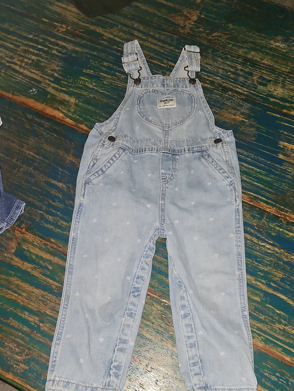 OshKosh B'gosh Light Blue Heart-Print Denim Overalls